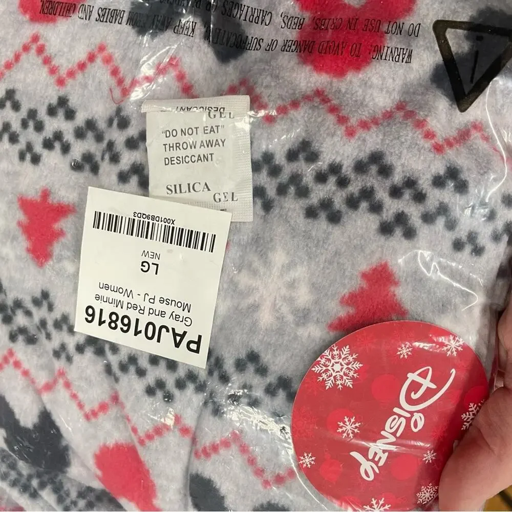 Disney Minnie Mouse Red & Grey Christmas Two Piece Pajama Set Womens L - Picture 6 of 6